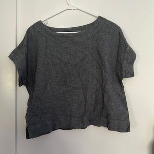 Cut loose linen cross hatch crop top box top